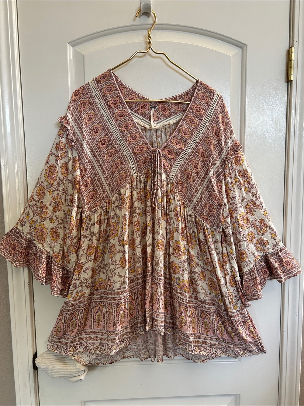 Free People Floral Boho Tunic in Pink and Cream